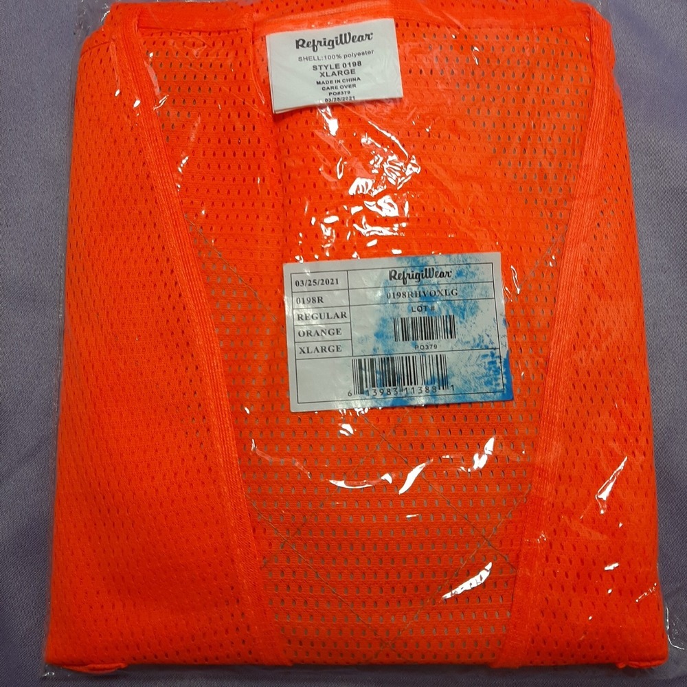 Refrigiwear Orange Zippered Safety Vest Orange Size X-LARGE New